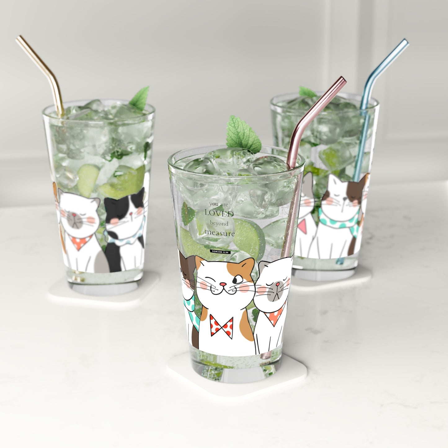 Pint Glass, 16oz Cute Kitties